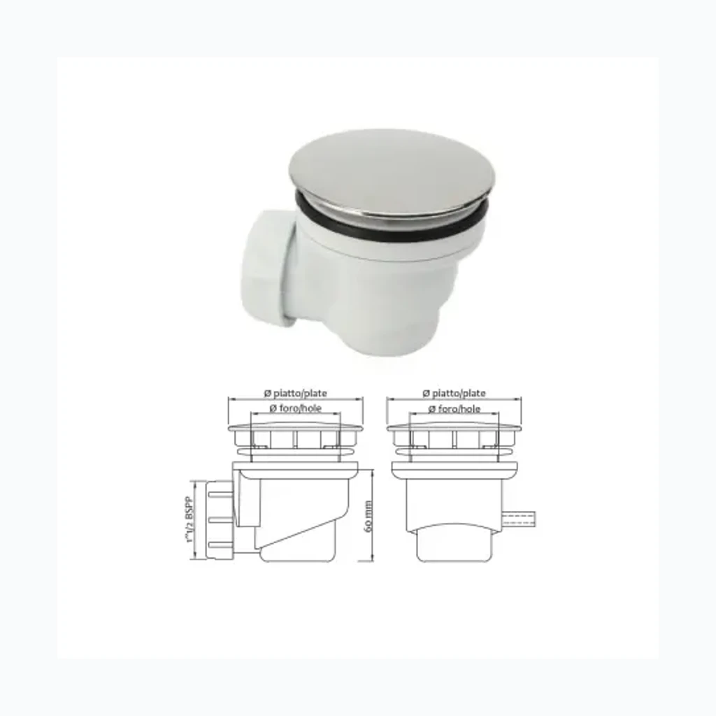 Сифон для поддона Д60x11/2x90 хром.проб., 7005PC0090 (7450008)