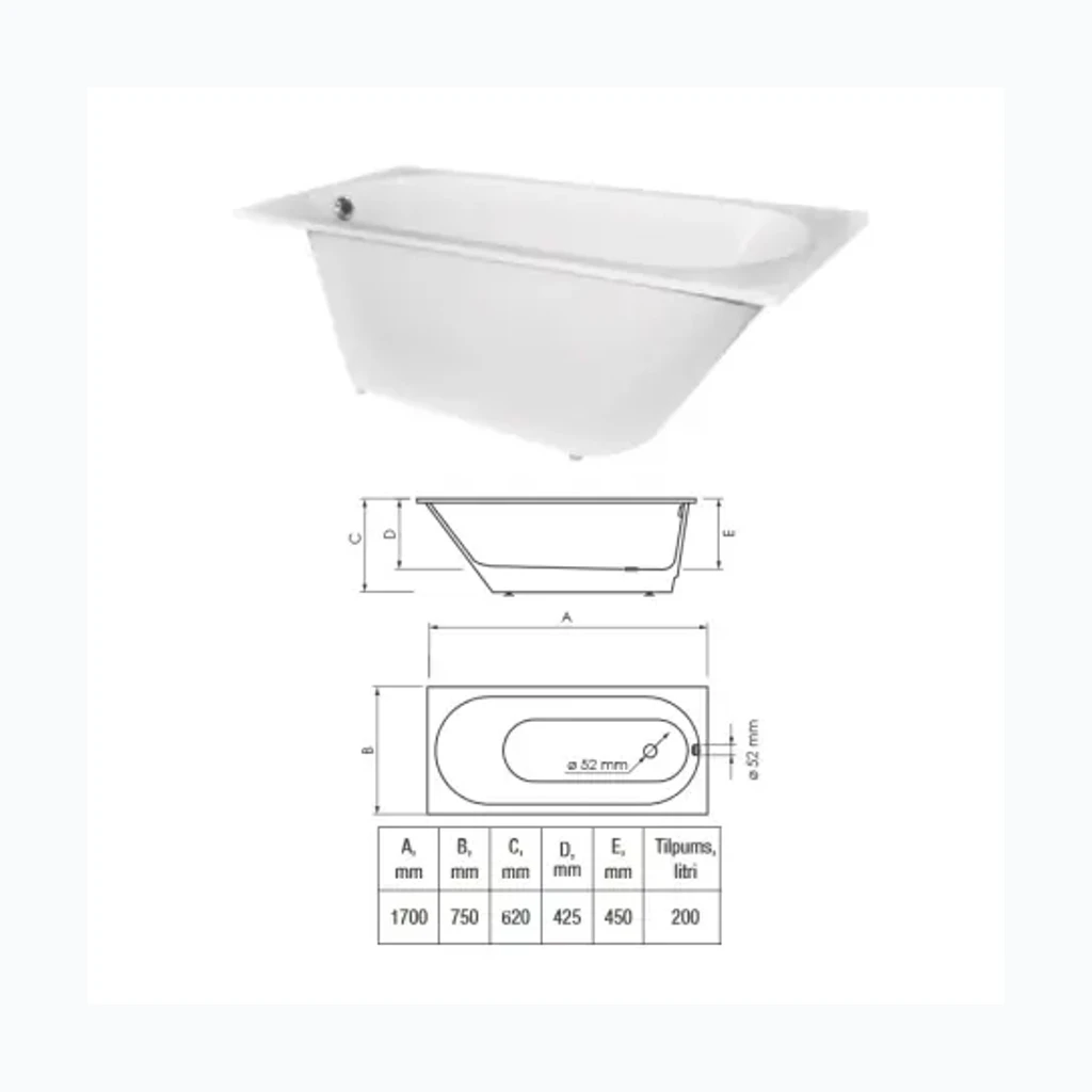 Kivimassist vann 1700x750 valge, COMPACTINO (8273016)