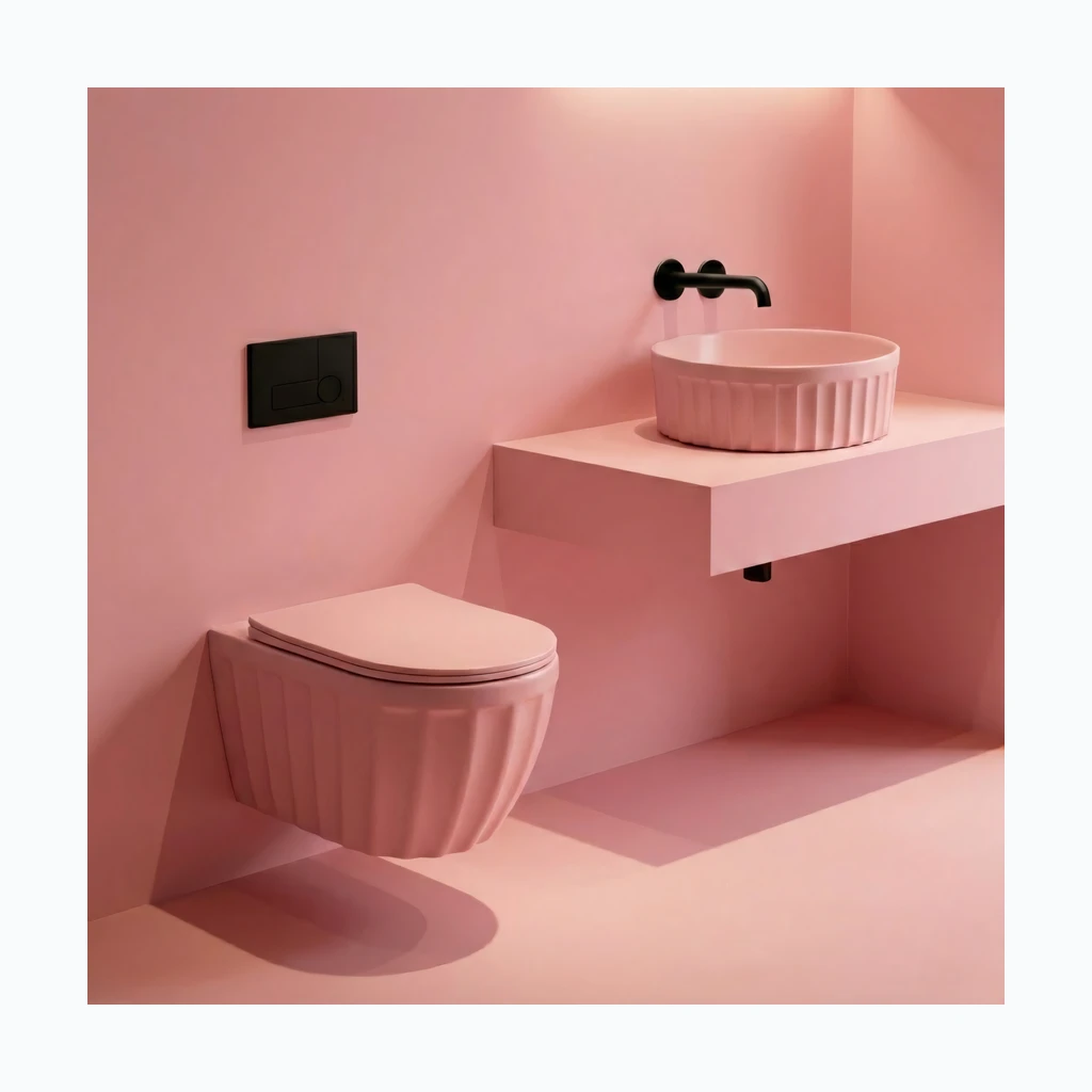 Komplekt: Seinale kinnitatav WC-pott + Tööpinnale paigaldatav valamu Rea Duo Sweet Pink Matt (KPL-K3001)
