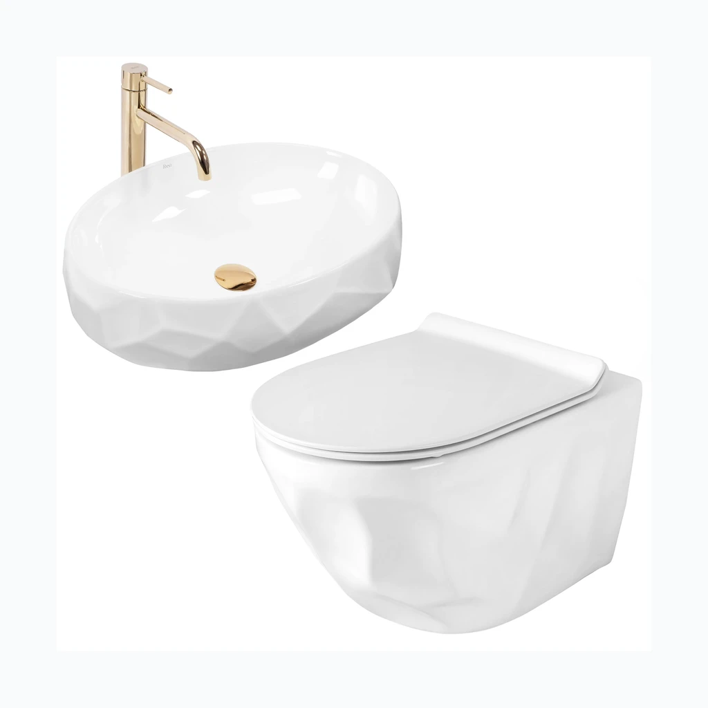 Komplekt seinapealne WC-pott REA Gustavo Rimless + lauapealne valamu Maya (KPL-51652)