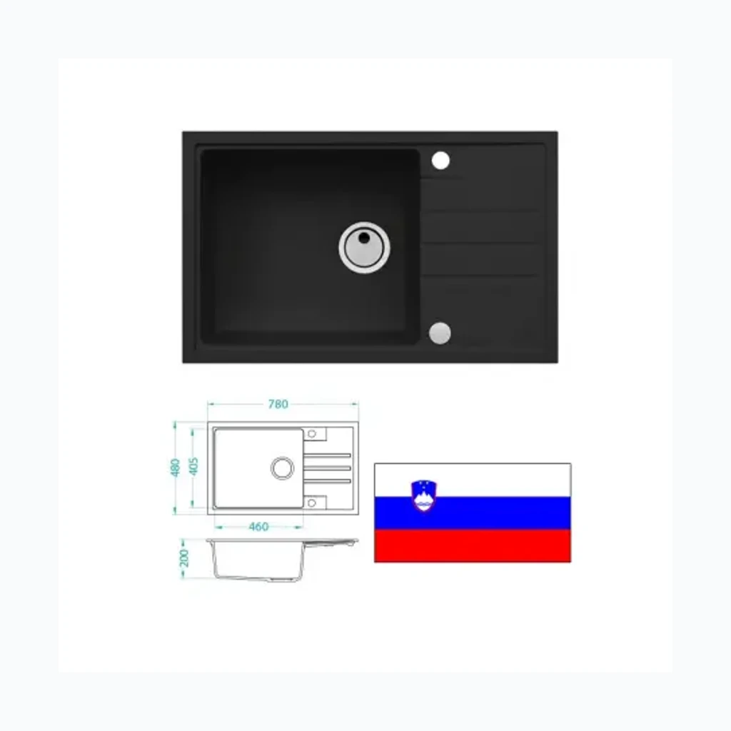 Кухонная мойка 78x48 INTERMEZZO 130, Gran.melna (8275206)