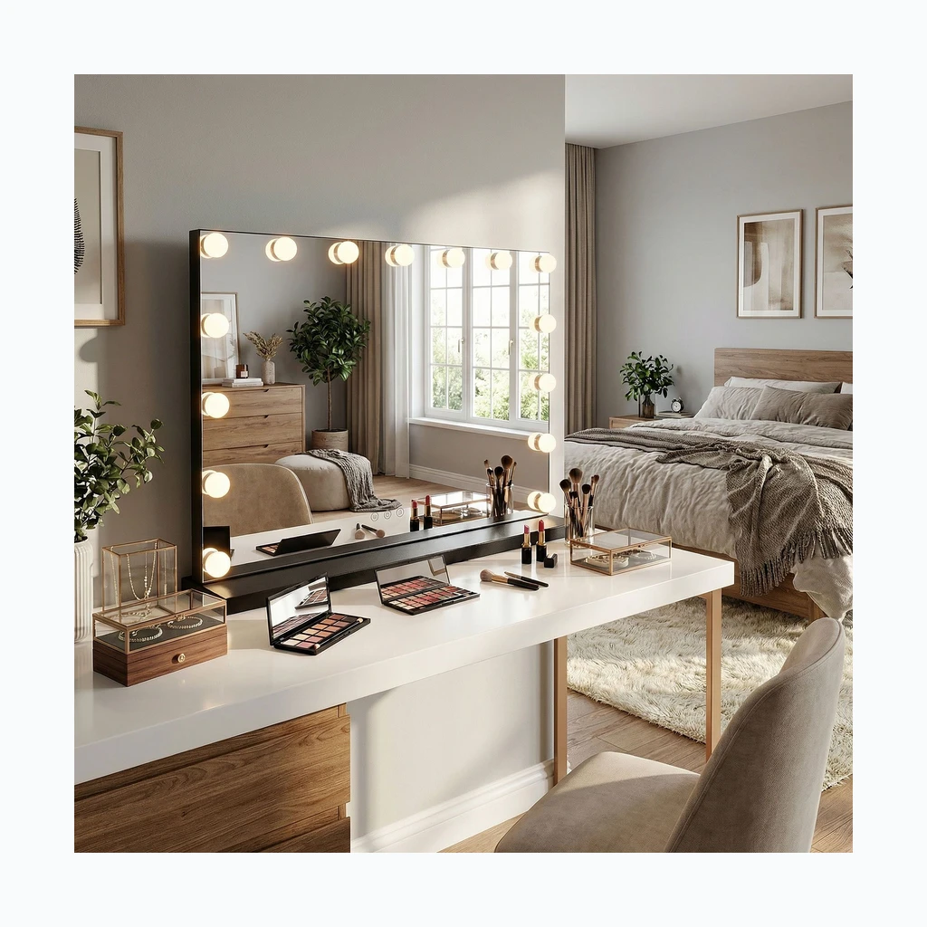 Настенное LED-зеркало HOLLYWOOD чёрный 80x60 (HOM-12014)
