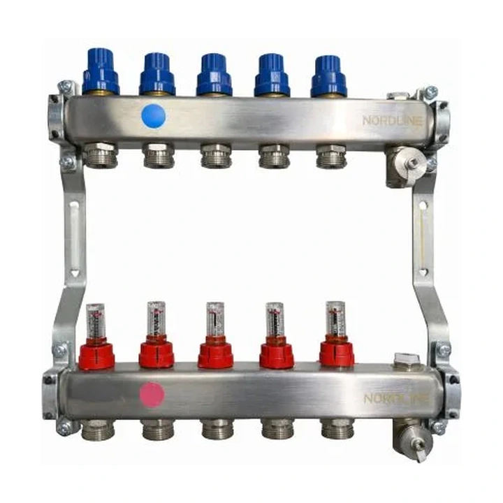 Коллектор тёплого пола с расходомерами Nordline RST-4 (4 контура, 1" × 3/4")