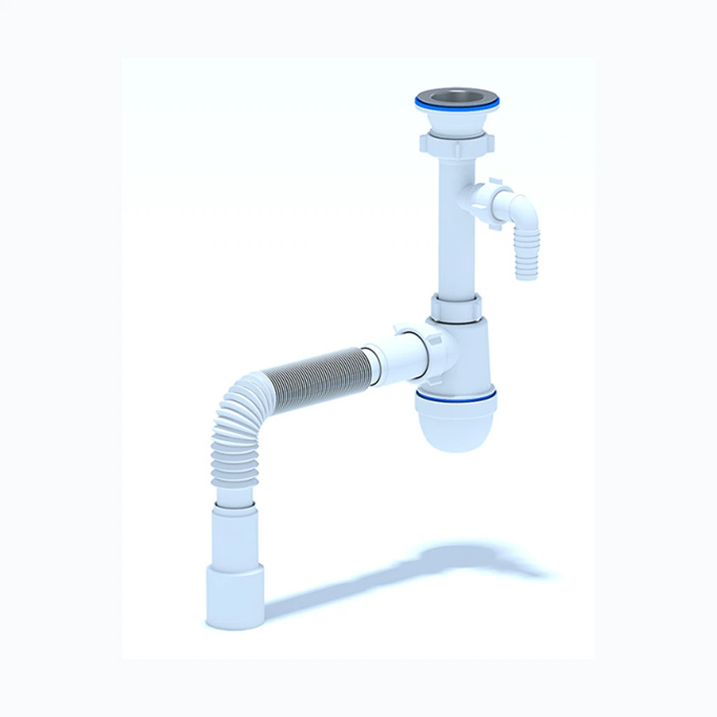 Pudelsifoon köögivalamule 1 1/2" x Ø40/50 pesumasina ühenduse ja gofreeritud toruga (Nordline) (33013)