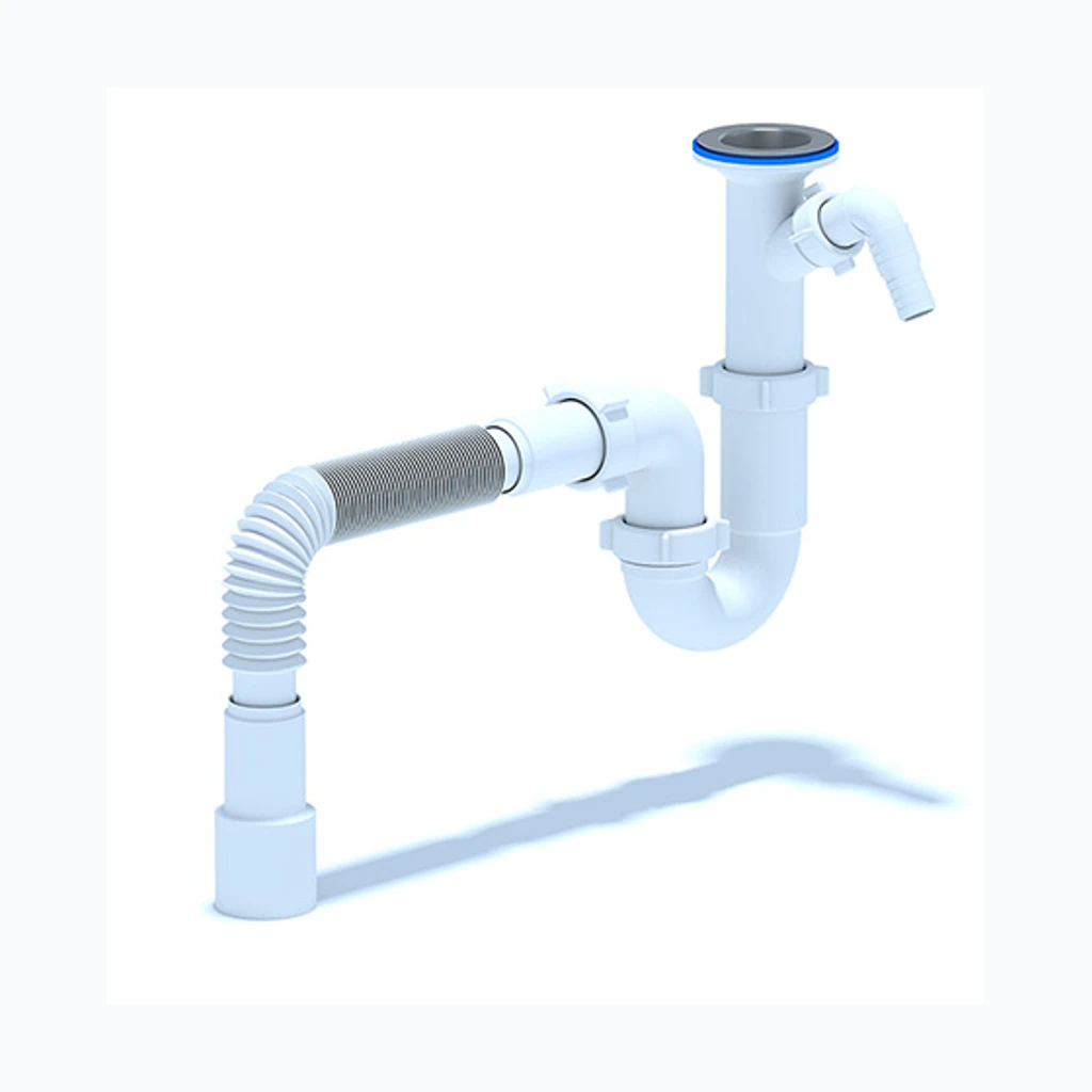 Pudelsifoon köögivalamule 1 1/2" x Ø40 pesumasina ühenduse ja gofreeritud toruga 40 x 40/50 (Nordline) (33025)