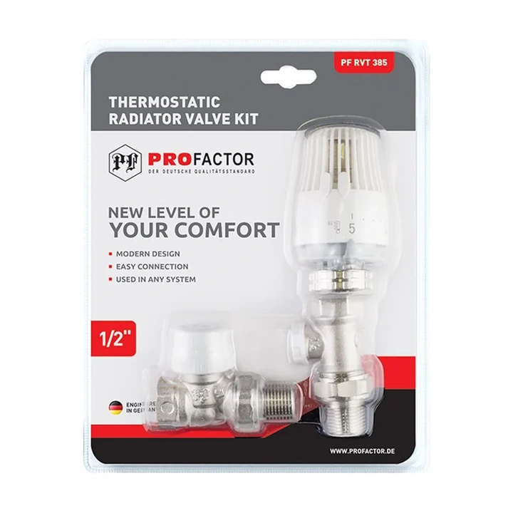Radiaatori termoventiili komplekt Profactor PF RVT 385 1/2" otse + termostaatpea