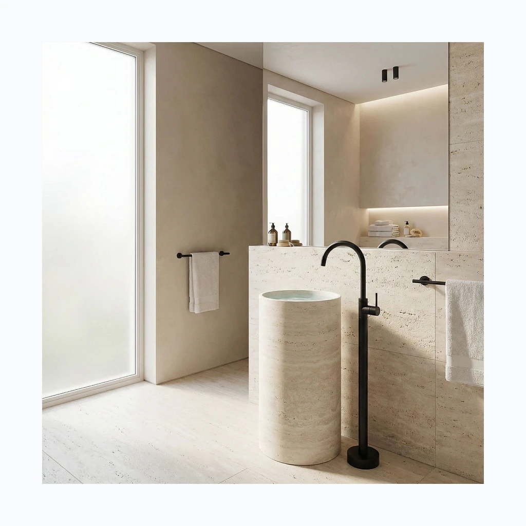 Rea Lungo Black põrandale paigaldatav valamusegisti (REA-B4302)