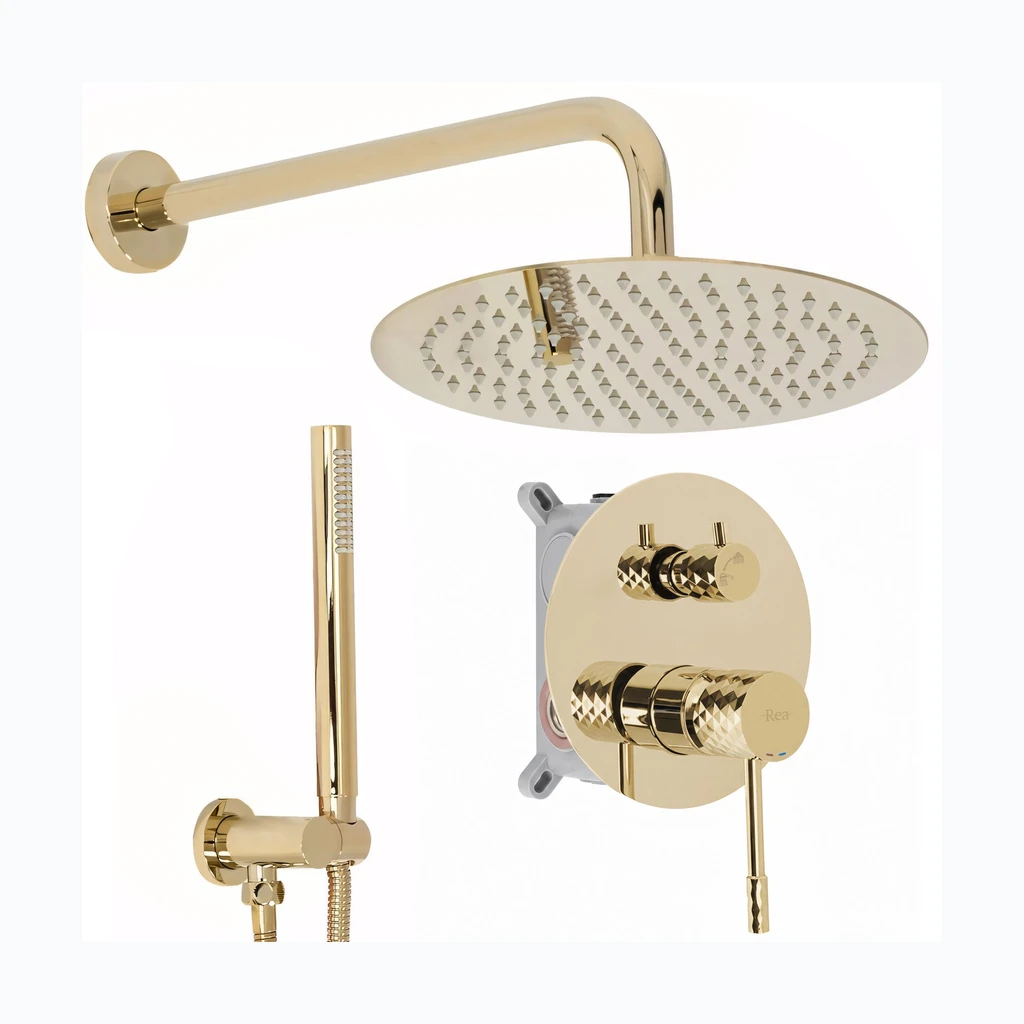 Rea Lungo Diamond скрытого монтажа Душевой комплект Gold + BOX (REA-P6964)