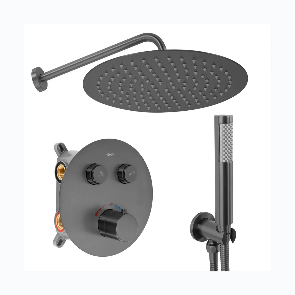 Rea Lungo Süvistatud dušikomplekt termostaadiga Titan + BOX (REA-P6385)
