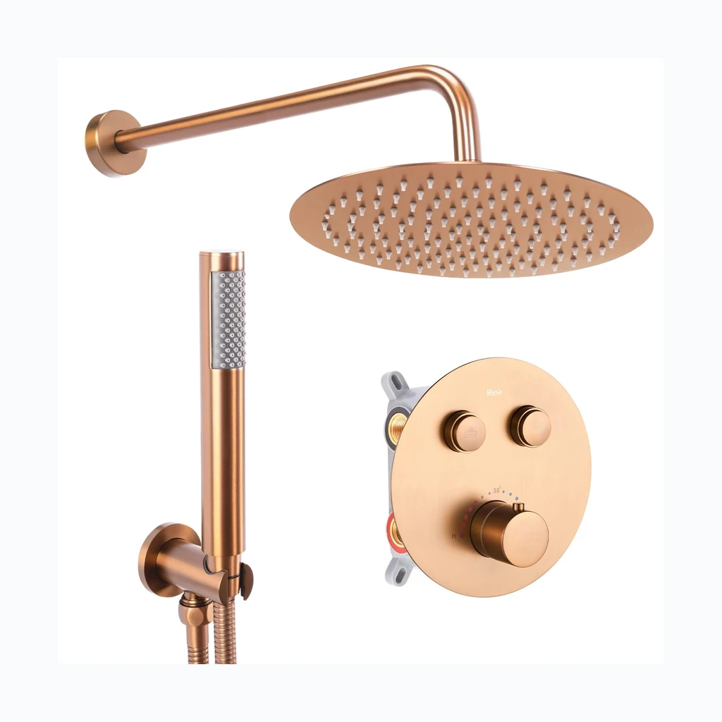 Скрытого монтажа Душевой комплект LUNGO COPPER BRUSH termostaadiga + BOX (REA-P8808)