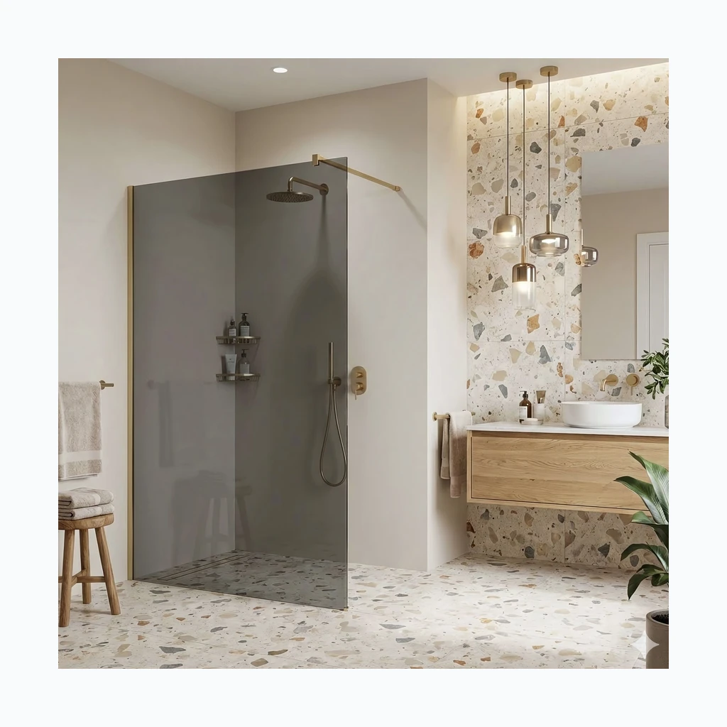 Walk-in dušisein Rea Flexi Grey / Brush Gold 90 (KPL-K99285)